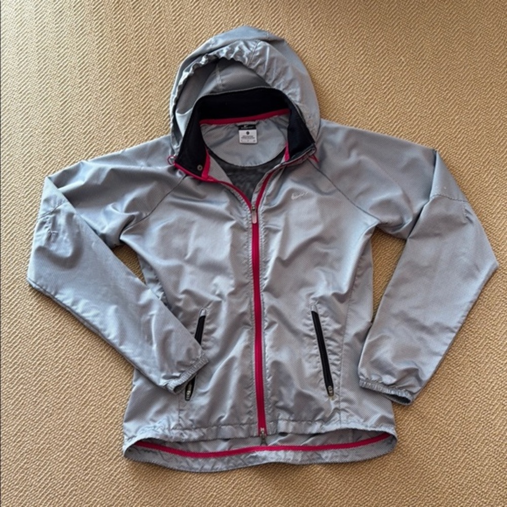 Nike Gray Hooded Jacket with Pink Accents